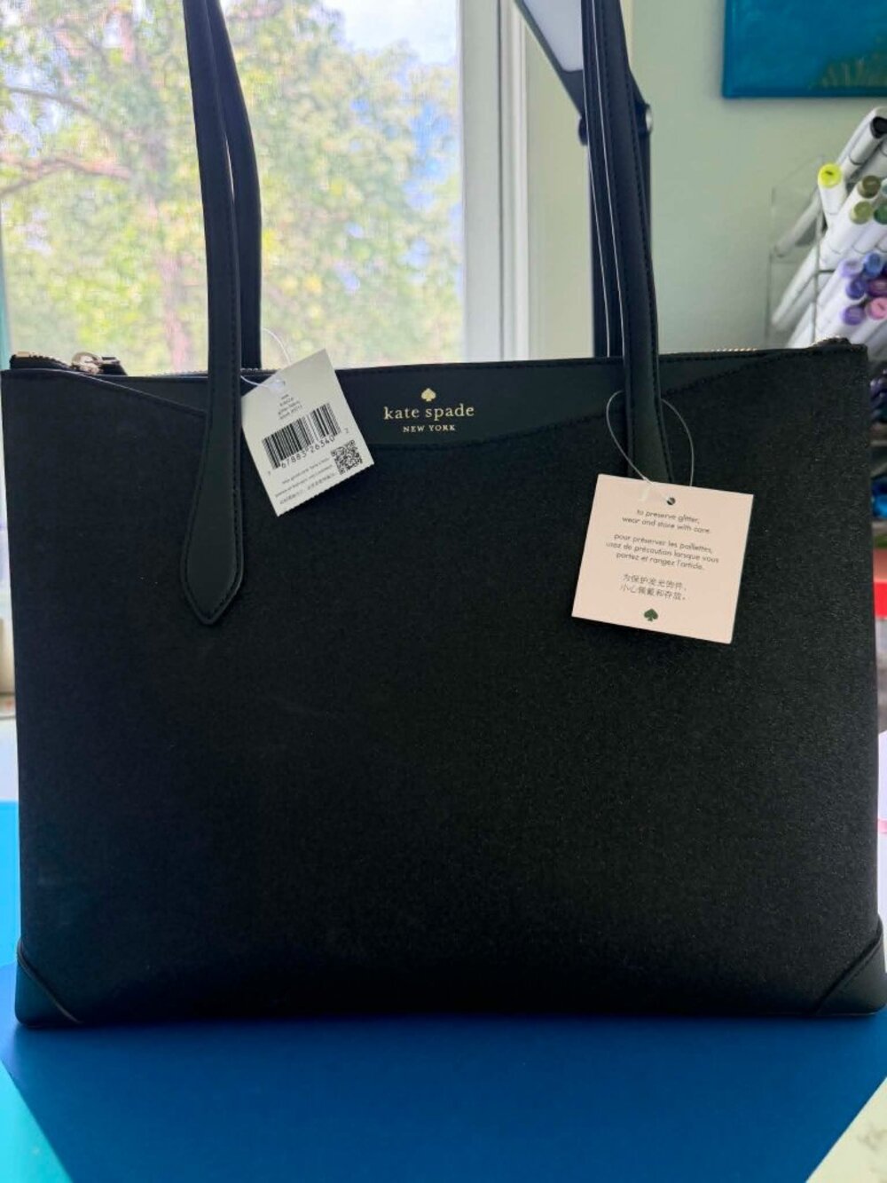 Kate Spade black glitter tote